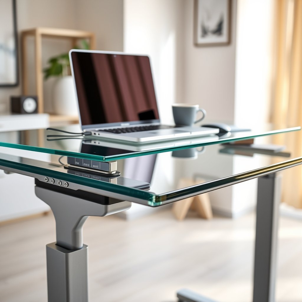 glass desk in action